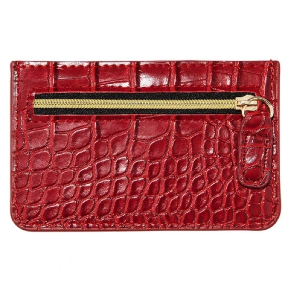 NWT red vegan leather crocodile card carry case